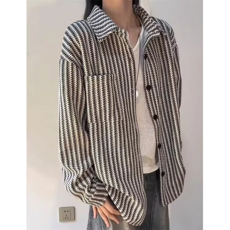 复古宽松条纹长袖衬衫男女百搭日系打底翻领衬衣休闲CC49,男装T恤,星座1116A（原606A-3）