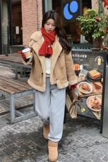 皮毛一体外套女中长款2023冬季新款麂皮绒仿羊羔毛上衣，女装皮草，秋水欣儿