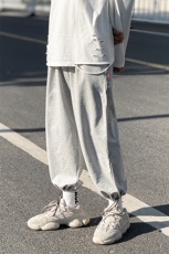 灰色九分裤纯色直筒宽松休闲裤运动卫裤可束脚WK02/特P35，男装休闲裤，星座1506-1