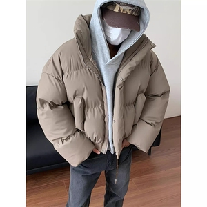 现货5W件冬季三防重磅硬挺boxy短款羽绒立领PU皮棉衣外套加厚棉服图片