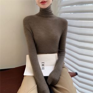 肌理纹扬子精纺羊毛衫软糯面膜打底衫秋冬无缝堆领女薄针织毛衣图片