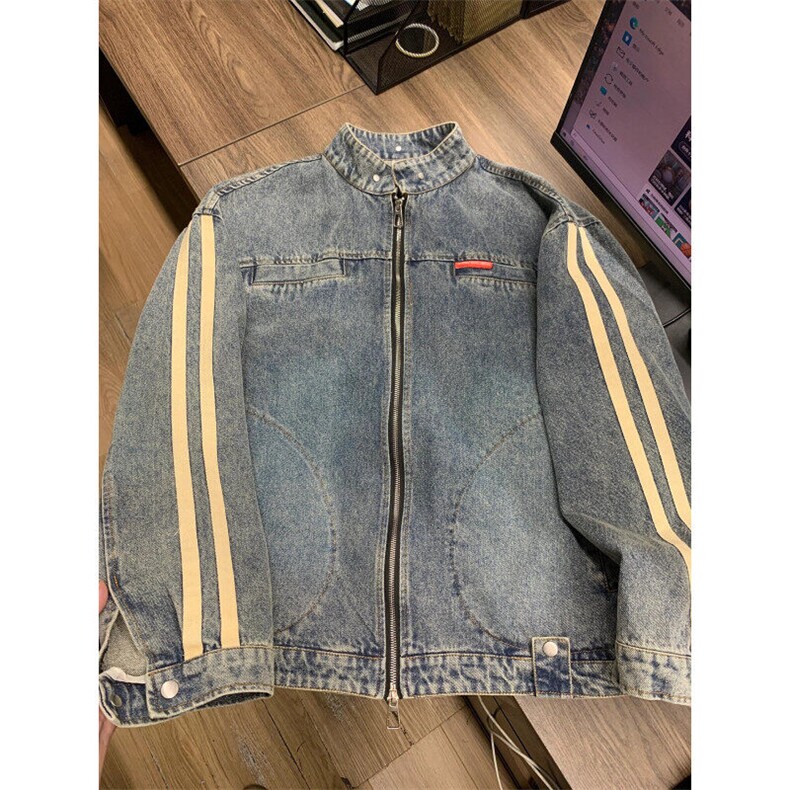 【有货】JK13CC-特P78条纹牛仔外套男水洗美式立领夹克,男装夹克,星座1007（原301D）