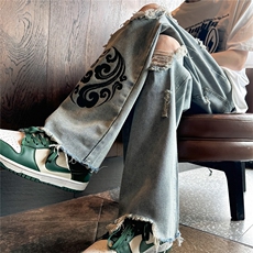 k1080-p55-控78M-5XL现货oversizecleanfit显瘦黄泥牛仔裤破洞，男装牛仔裤，星座116