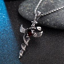 礼盒装欧美CZ圣心交叉蛇缠绕钛钢吊坠风哥特式骑士剑项链，项链，星座510A-1