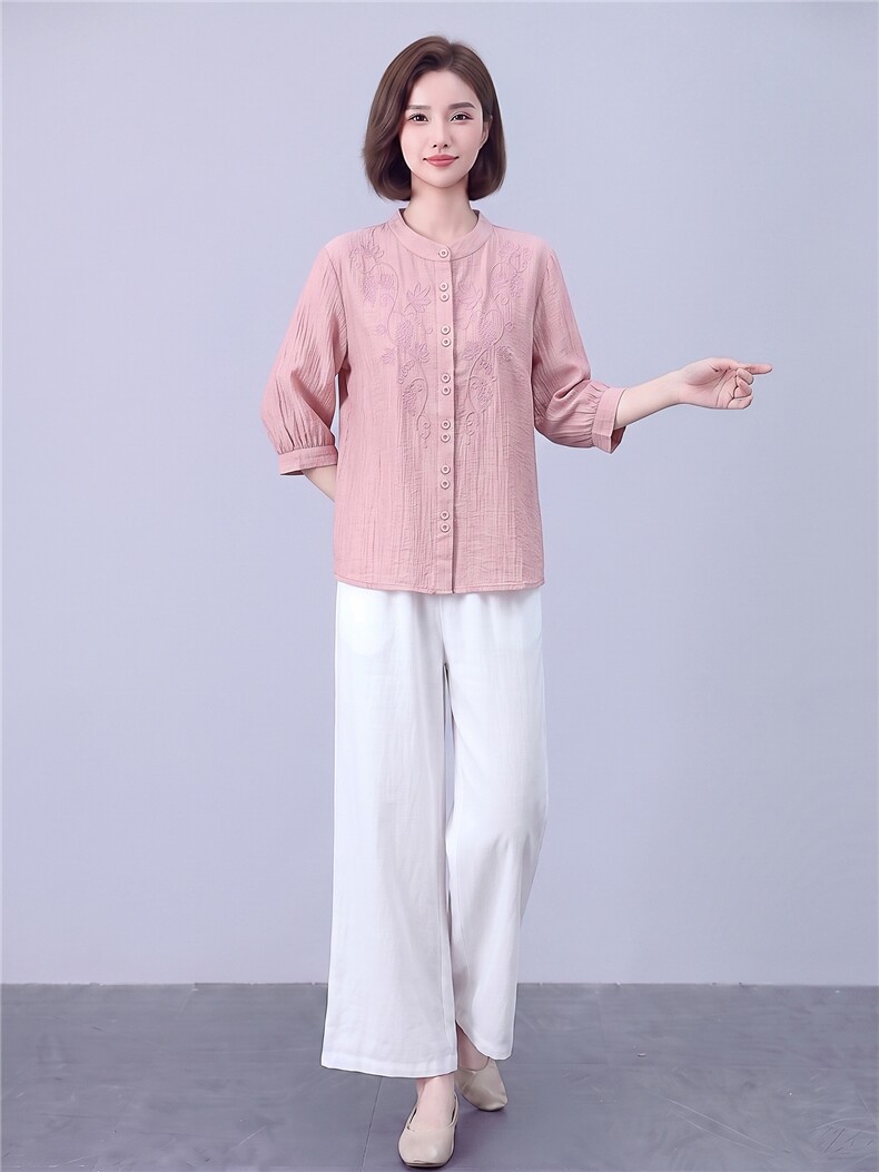 衬衫女复古刺绣轻薄上衣,女装衬衫,曼沙奕珂