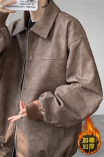 8XL-M美式复古大码皮衣外套男冬加厚棉服夹棉皮袄子棉衣JK006P95，男装皮衣，电商B312