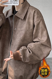 8XL-M美式复古大码皮衣外套男冬加厚棉服夹棉皮袄子棉衣JK006P95图片