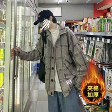 秋冬款加厚呢大衣格子毛呢外套男潮牌痞帅宽松休闲夹棉夹克，男装夹克，星座410-6（原星座1304-1）