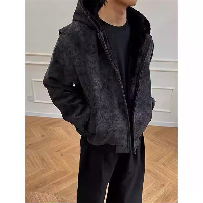 现货高品质美式冬季重磅座山雕大毛毛领pu皮棉衣男女加厚外套,男装皮衣,电商A486
