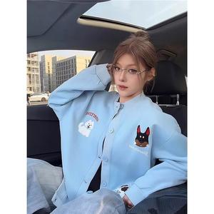 网图高质量趣味小狗毛巾绣卫衣开衫加绒情侣外套棒球服BW1236-P55图片