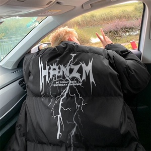 wassup happy黑色棉服男款冬季宽松立领青少年保暖棉衣加厚面包服图片