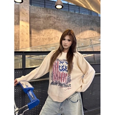 美式复古豹纹旗帜印花圆领毛衣男女宽松街头针织衫MY0452-P55，男装针织衫/毛衣，星座308B-2