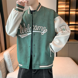 麂皮绒棒球服男士春秋飞行员夹克ins刺绣美式外套男上衣JK037-P93图片