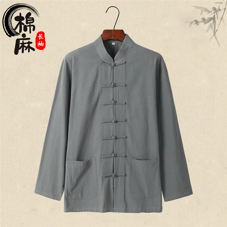 现货主推风春秋新款棉麻复古盘口长袖衬衫中式唐装CS03-P55,男装衬衫,星座217-5