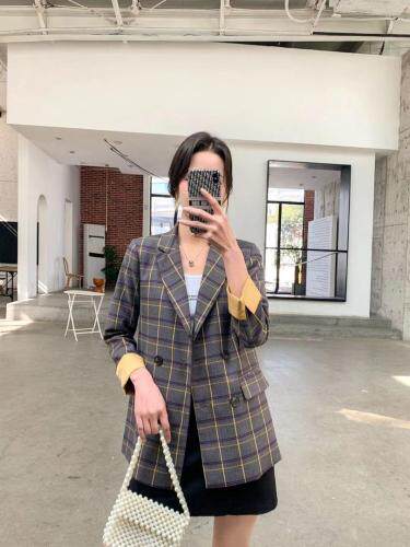2021年春款休闲格子西装，女装西装，圣伊敏