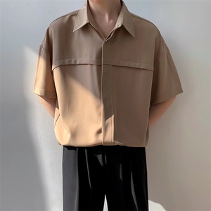 夏款男短袖衬衫冰丝拼接款宽松五分袖衬衣C190 P30图片