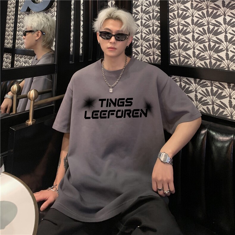 潮美式复古做旧水洗褪渐变半袖上衣短袖T恤情侣潮T329-P38图片