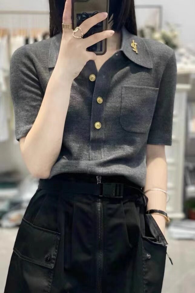 时尚百搭胸针衬衣款仿羊毛针织衫显瘦修身两色可选,针织衫/毛衣,雪真羊绒