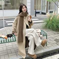 韩系圆领长款双面羊绒大衣女25冬新款宽松显瘦百搭外套潮，女装羊绒大衣，2D076
