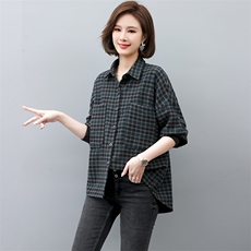 格子衬衫女长袖2022秋冬新款加厚磨毛衬衣时尚妈妈打的上衣，女装衬衫，忆绮罗