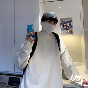 毛衣男韩版潮流宽松慵懒高领打底线衣ins港风纯色针织衫M45-P40图片