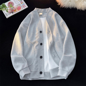 8XL-M春季开衫V领卫衣男港风日系慵懒风痞帅长袖上衣服外套KS001图片