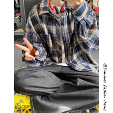 韩版潮流复古格子大码翻领长袖衬衫内搭外套C2194-P30【特价】，男装衬衫，电商A007