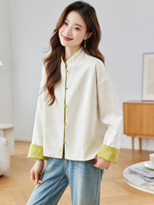 提花双面穿外套女2025新款秋季宽松复古人丝提花立领开衫上衣，女装短外套，新依时派