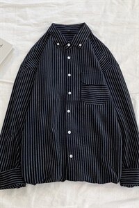 2021秋装新款男生条纹衬衫印花港风平铺衬衣1903-P45图片