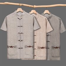 M-7XL中国风中老年唐装男短袖棉麻套装加肥大码爸爸装T002款，男装民族服装，星座802