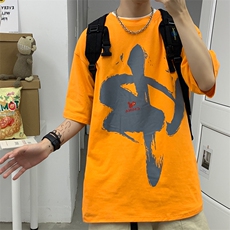 2021港风夏季新款中国印花宽松短袖T恤潮情侣上衣男D79P30，男装T恤，电商A335-1（原A458）