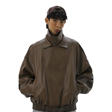 荔枝纹高端双层领廓形设计大码M-5XL机车皮衣JK78095特P118控178，男装皮衣，星座227-7