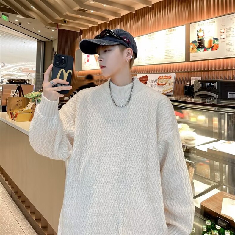 中领毛衣日系简约慵懒复古秋冬季vintage波浪纹针织衫SW7307，男装针织衫/毛衣，星座516A