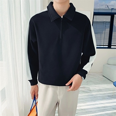 黑色2023春装社会小伙修身翻领拼色卫衣男潮WY05-P65控价98，男装卫衣，电商A108