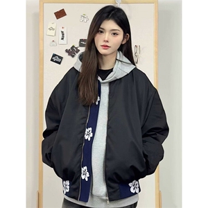 W9406-P60 网图现货新款潮复古嘻哈刺绣拼接夹克宽松棒球服外套图片