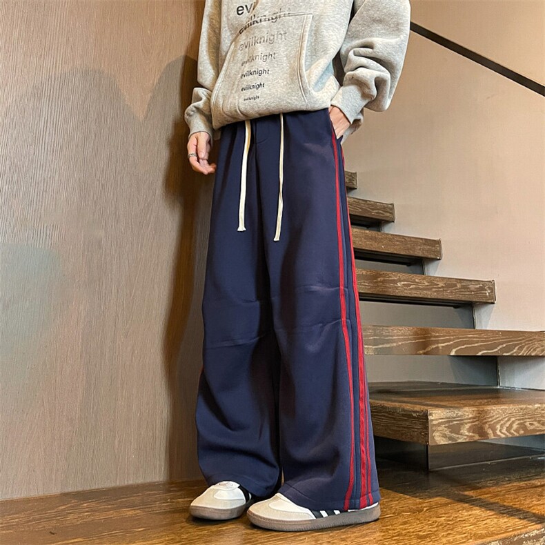 8XL-M美式复古三条杠休闲裤子加绒特大码阔腿卫裤KZ1935P60加70图片