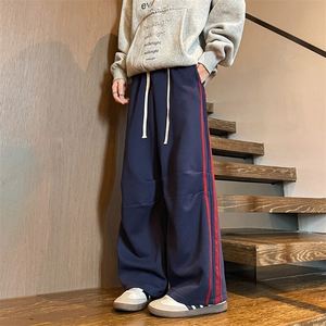 8XL-M美式复古三条杠休闲裤子加绒特大码阔腿卫裤KZ1935P60加70图片