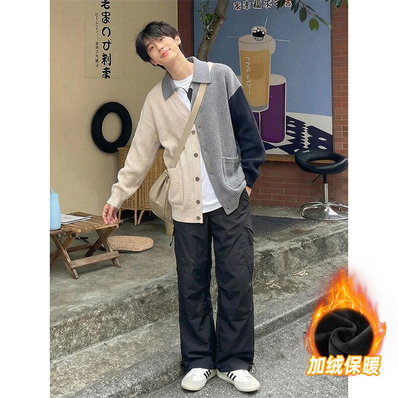 A178-K10022JR-P40加绒复古速干口袋工装裤男夏季薄款垂感阔腿裤,男装工装外套,电商A178