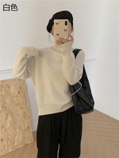 时尚百搭女士秋冬羊毛衫纯色简约高领长袖显瘦针织衫，女装羊毛衫，牧思羊