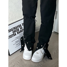 美式高街ins小众拉链hiphop排扣破洞休闲牛仔裤货号K642P6078，男装牛仔裤，电商A063