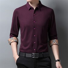 长袖衬衫男春秋季2023新款高端商务翻领薄款中年宽松免烫衬衣，男装衬衫，电商B212（原钱塘6029）