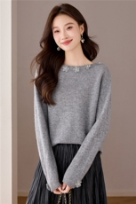 温柔独特气质上衣女秋冬季100羊毛打底衫时尚洋气立体花朵毛衣，女装羊毛衫，艾米