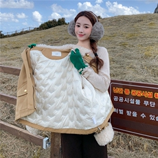 卡其色羊羔毛领拼接短款派克羽绒服女2025冬季小个子加厚保暖外套，女装羽绒服，慧尚依恋