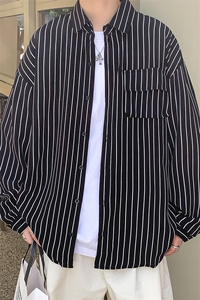 C3082/P40条纹长袖衬衣男立体口袋工装大码衬衫男上衣图片
