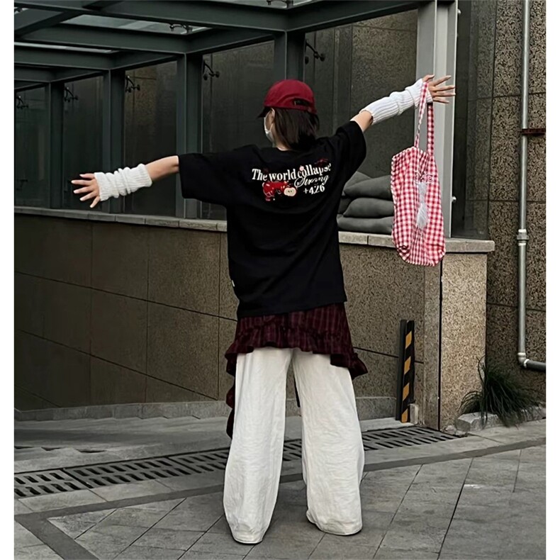 抖音得物供货210克现货宽松纯棉美式潮牌印花落肩袖纯棉T恤AT2162图片