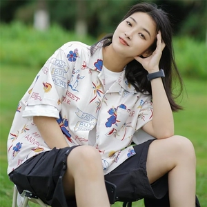 慵懒风花卉夏威夷短袖衬衫男女ins潮夏季衬衣CS2231图片