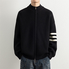 重磅秋冬北极绒开衫毛衣美式复古休闲慵懒风男女立领针织衫外套，男装针织衫/毛衣，电商A486