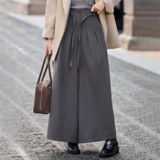 现货新款女士阔腿裤2025年冬季时尚羊毛呢抽绳裤子，女装休闲裤，时尚俏佳人