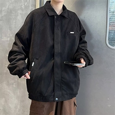 麂皮绒外套男生2024新款春秋季青少年宽松休闲翻领夹克W36，男装夹克，星座1116A-1（原606A）