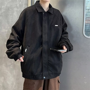 麂皮绒外套男生2024新款春秋季青少年宽松休闲翻领夹克 W36图片